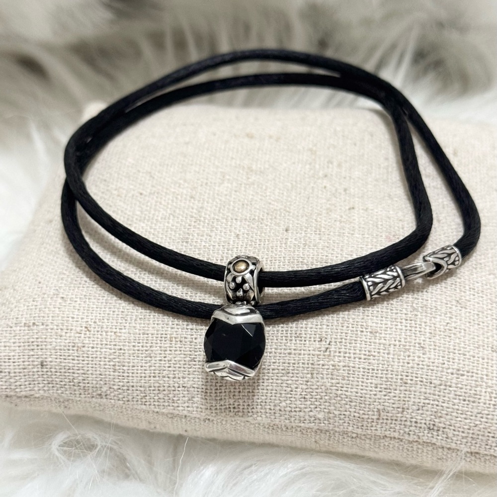 John Hardy .925 18K Batu Sari Black Onyx Black Silk Cord Necklace 18”